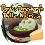 icon reading 'Brass Brewery's Better Nutrition'. a bowl sits on a table with a skull peering up from the green soup inside. a carrot sticks out of its right eye socket. blue berries, raw meat, bread and cheese are arranged around the bowl. rot borders the left side of the icon.