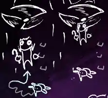 doodle of white knuckle. the climber is holding onto a handhold in an area where a fan is blowing air upwards. a bloodbug approaches from below. the climber is then slammed upwards into the big fan, which is not healthy for the climber.