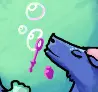 Aurealis, a sea dragon, blows bubbles under the sea with a magenta bubble wand.