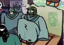 SC-4V wearing a big robe. the academic hood-thing is scrunched around the neck, though the robe still reaches the knees. Ieda (flesh) wearing a slightly modified version of The Robes. Since her torso is not a safe with a keypad, it reaches her ankles properly.