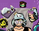 a miqo'te wearing big round glasses decorated with spriggans, and a knit cap in the shape of a bean from Fall Guys (two cloth arms rest at the sides of her head, and a crown sits atop the caps head.)
