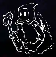 Cloaked shadowy figure with a staff and white lizard tail