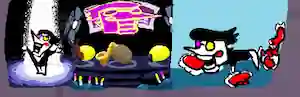 spamton in the spotlight, pipis on stage, spamton eating heart shaped pillows